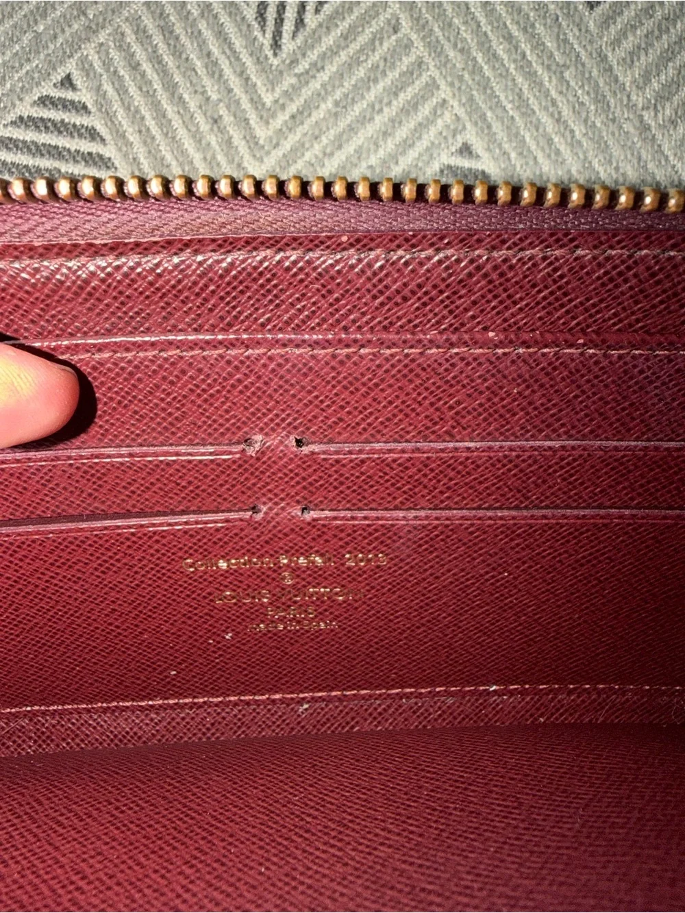 Louis Vuitton Damier Ebene Sequin Zip Around Wallet in Brown and Red